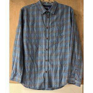 PrAna‎ Shirt Mens Lg Blue/Gray Button Up Long Sleeve Flannel Collar Casual Plaid